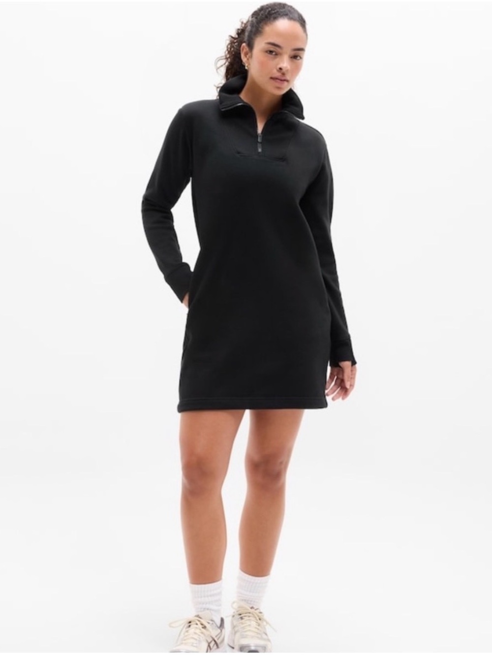 Athleta Women’s Cozy Karma 1/2 Zip-Front Sweatshirt Black Dress Size Large Tall